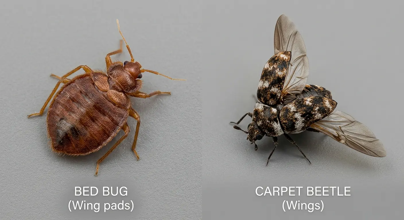 Comparison of bed bug with wing pads versus winged insect with functional wings