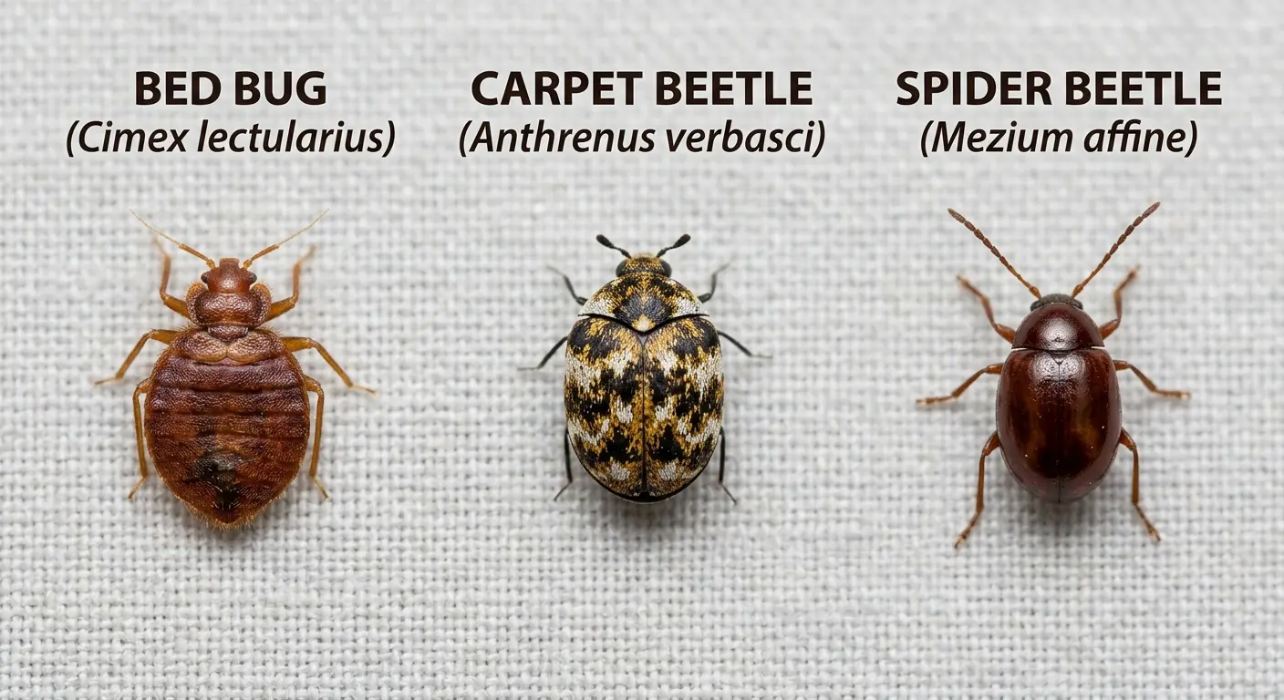 Comparison of bed bug with lookalike insects like carpet beetle and spider beetle