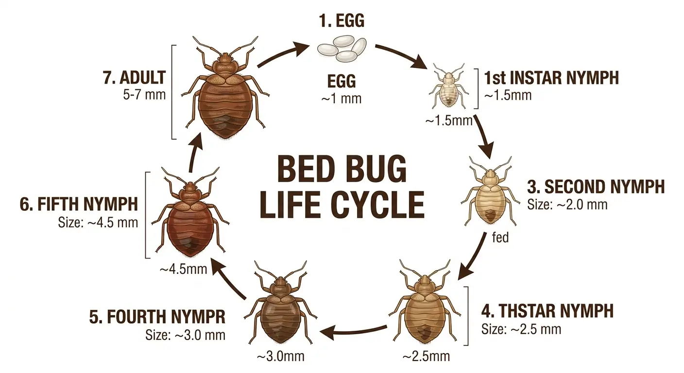 Infographic of common bed bug exoskeleton hiding spots in a bedroom