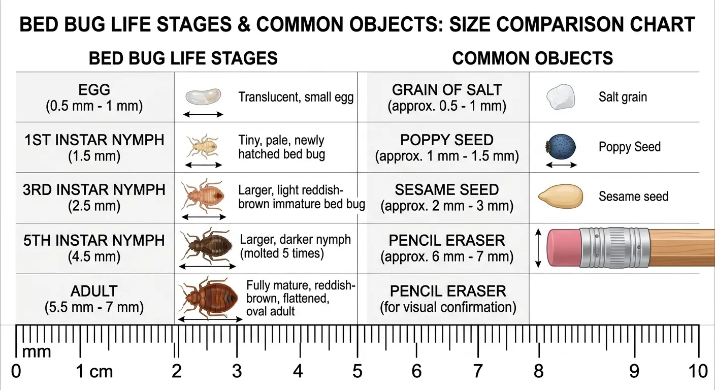 Comparison of a live bed bug nymph and an empty translucent bed bug exoskeleton side by side