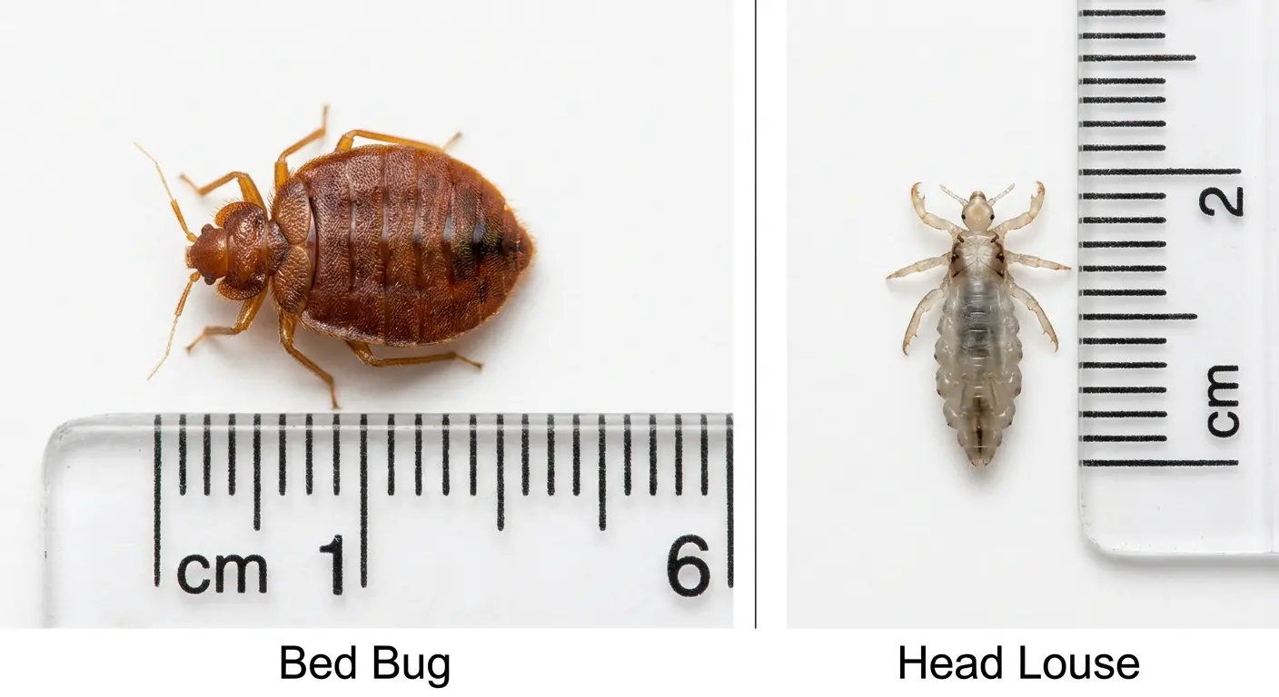 Adult bed bug close-up showing apple seed shape, brown color, and oval body