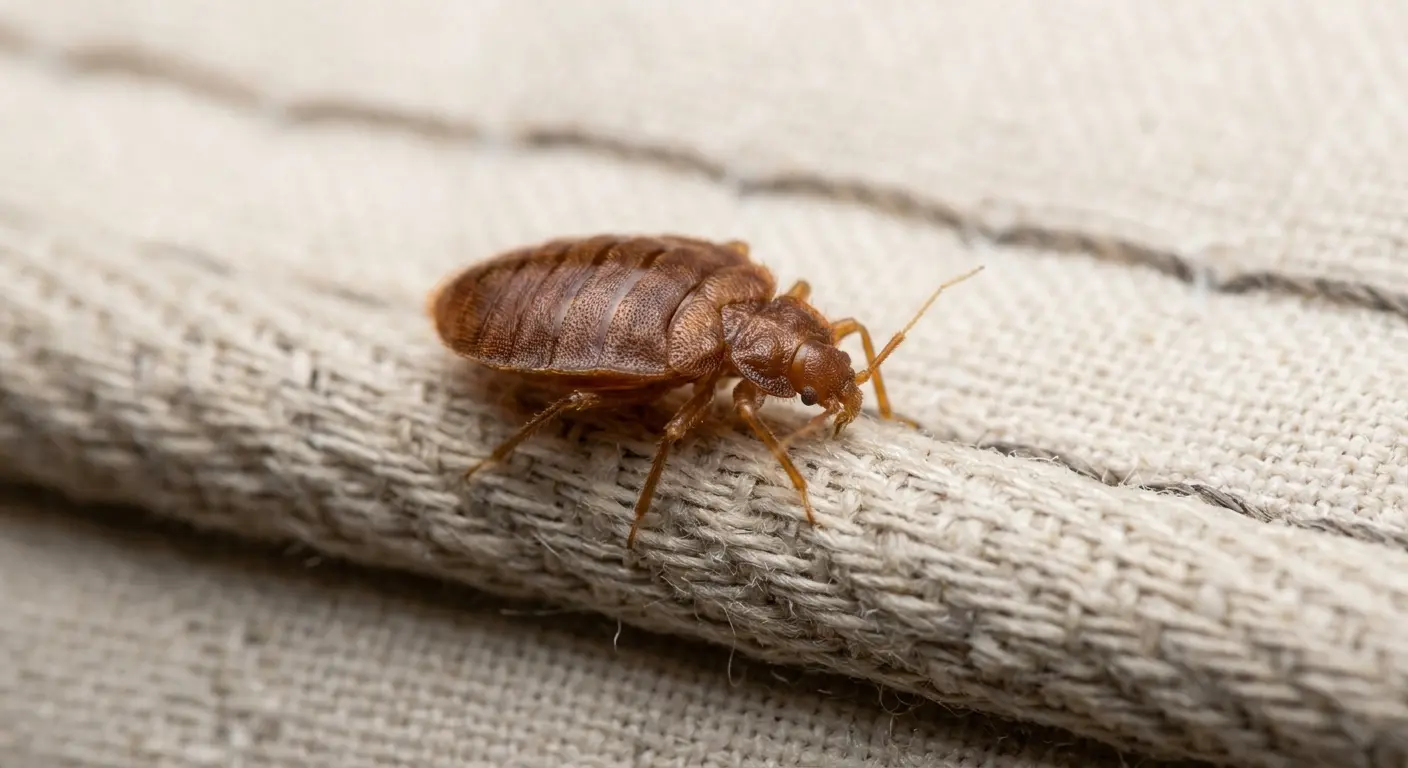 Translucent bed bug shed skins and shells found in mattress seam