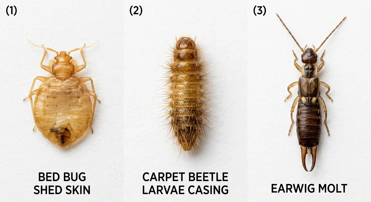 Comparison of bed bug shed skin versus carpet beetle casing and earwig molt