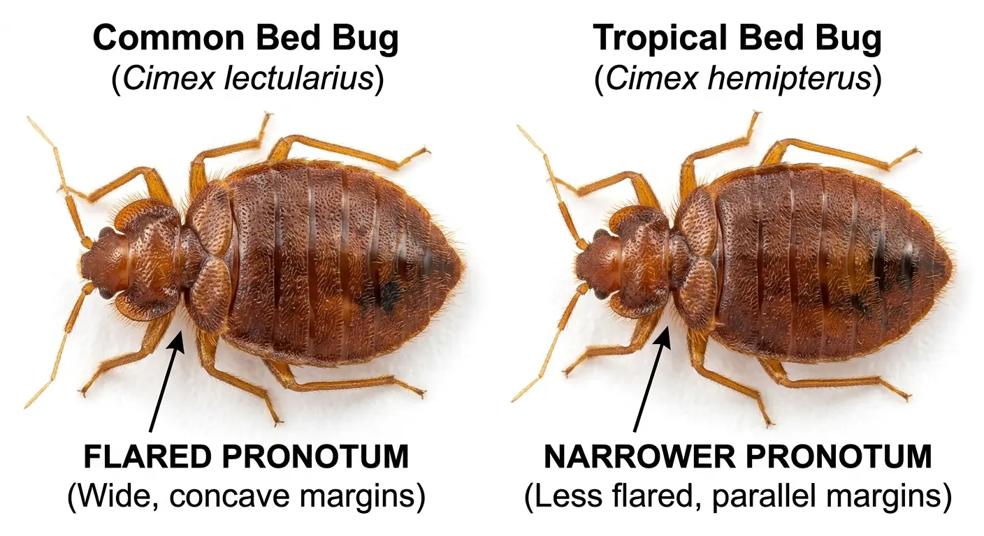 Comparison of common bed bug and tropical bed bug species showing pronotum shape differences