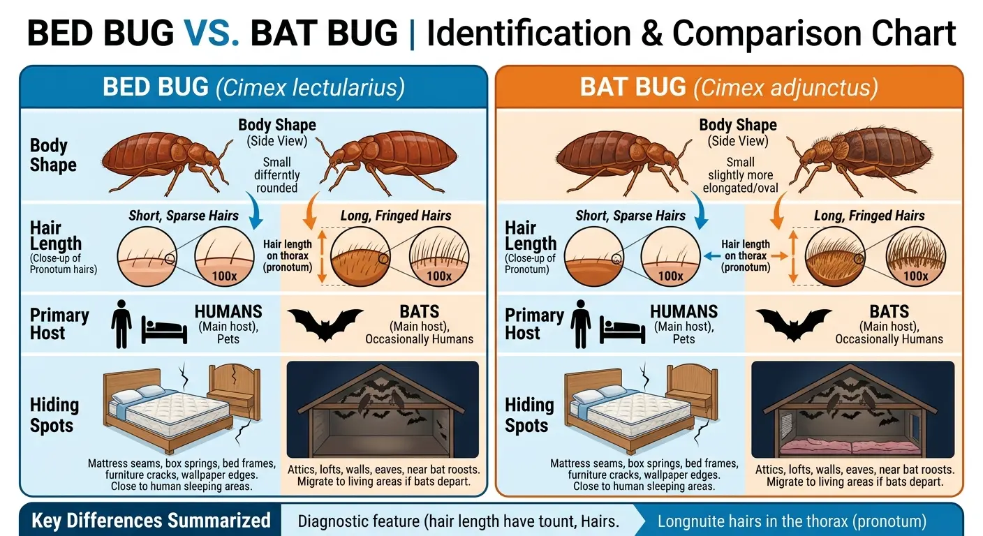 Bed bug vs bat bug comparison infographic for video identification