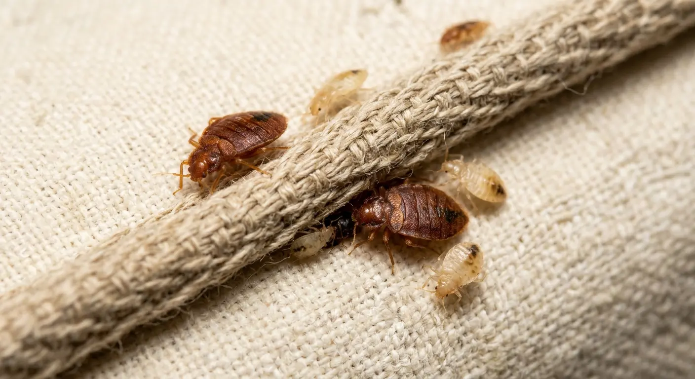 Live bed bug video showing adults and nymphs crawling on mattress seam
