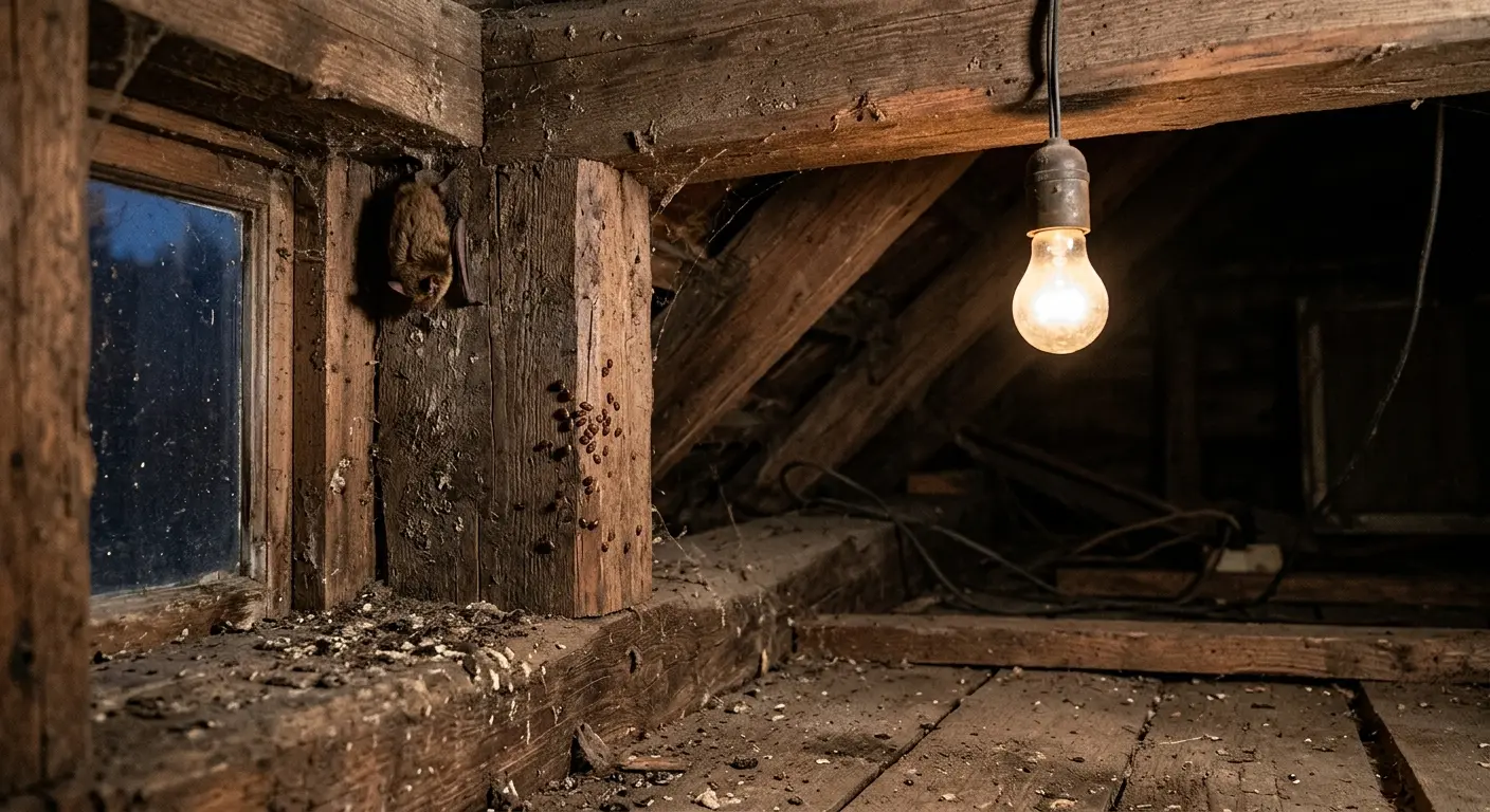 Bat bugs found near a bat roost in an attic, showing where bat bugs typically live