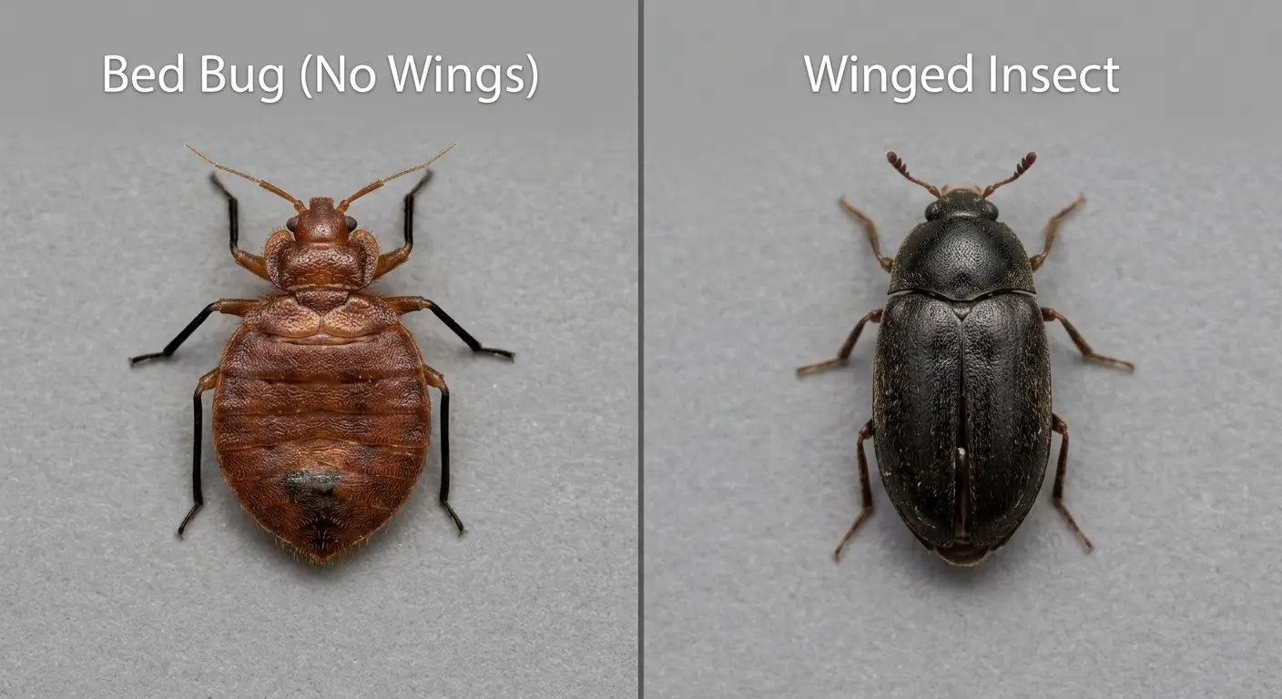 Comparison of a wingless bed bug next to a winged insect to show key differences in appearance