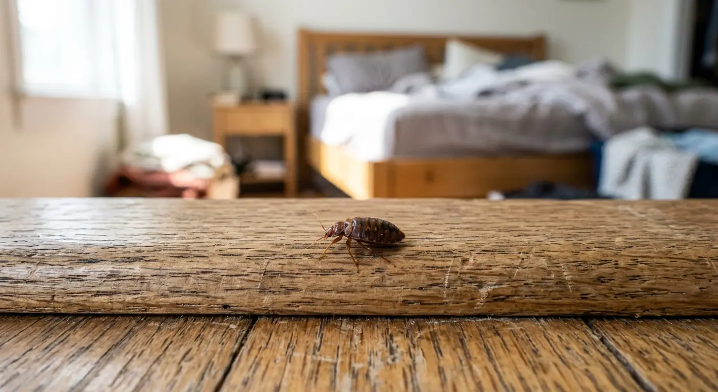 Bed bug crawling on floor in daylight indicating severe infestation